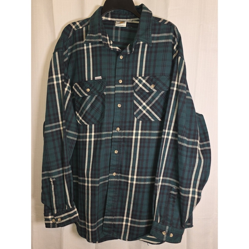 Carhartt Shirt Men 2XL Green Heavy Cotton‎ Workwear Outside Construction S61FRT